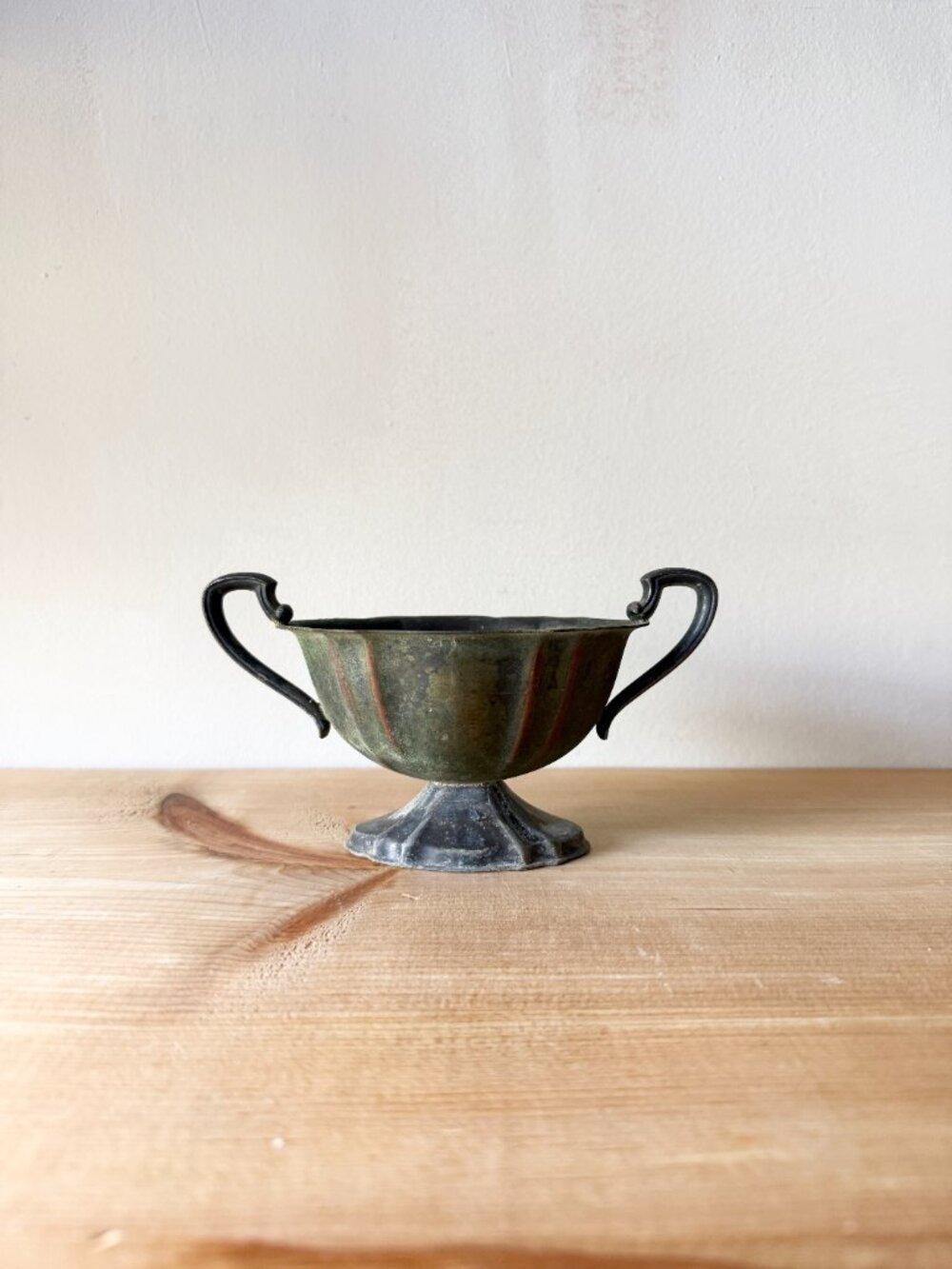 Vintage Tarnished Metal Double Handle Sugar Bowl | Fluted Pedestal Vessel